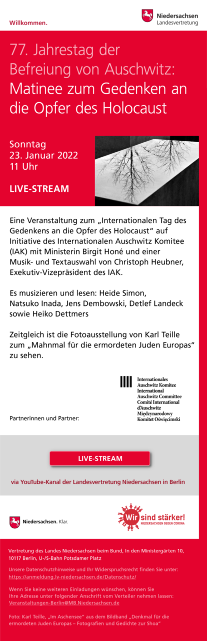 Einladung zur Gedenkstunde am 23.1.22