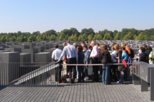 Visitors at the entrance to the place of information